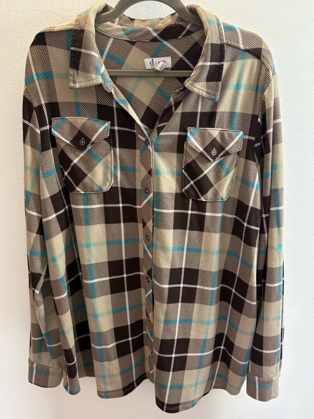 Denim & Co Brown & Blue Plaid Fleece Button Down Shirt 1X